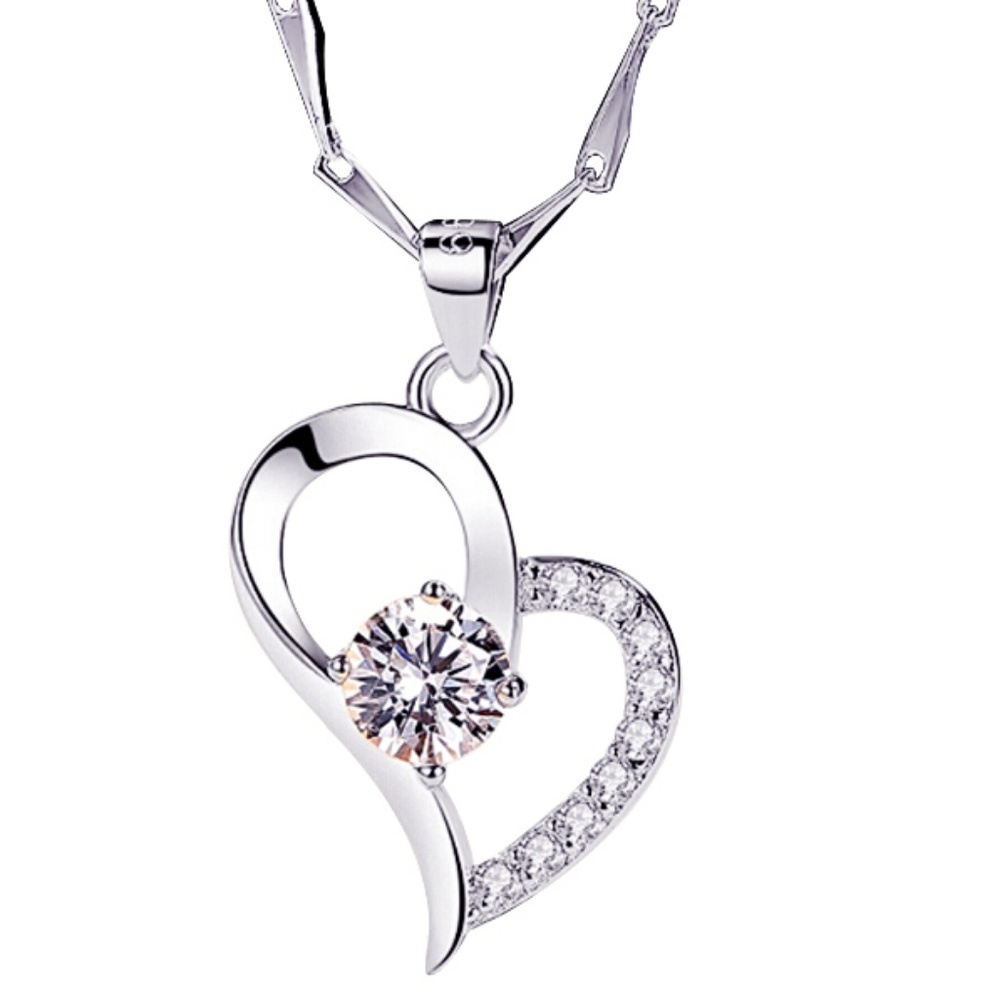 925 Sterling Silver Heart Shaped Pendant Necklace